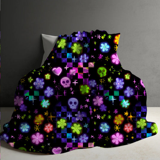 Halloween Blanket #11 - Skull Check Floral Star