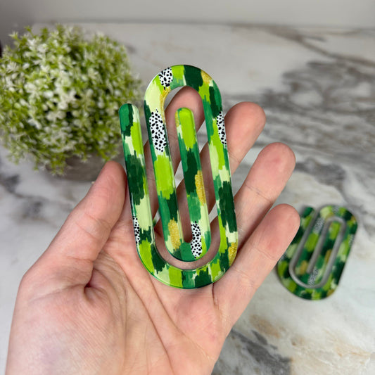 Jumbo Paperclip - Green Gold Dot Splatter