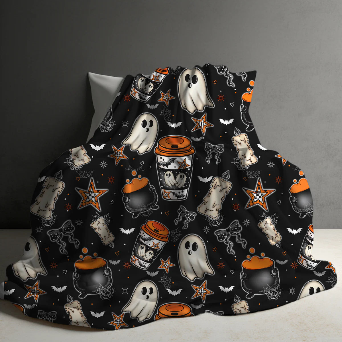 Halloween Blanket #23 - Orange Ghost Coffee