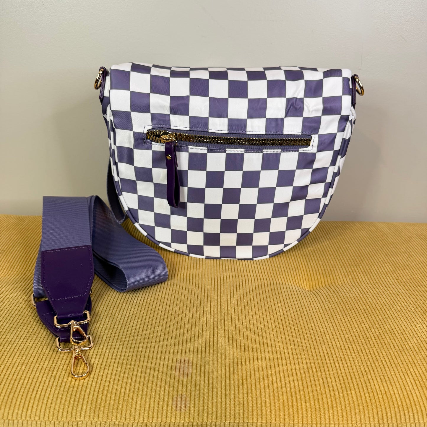 The Roni Nylon Crossbody - Checkered Cloud Purple