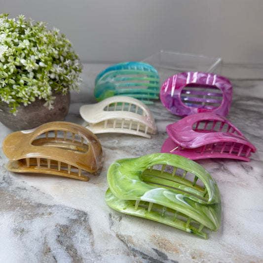 Flat Hair Clip - Large Marble