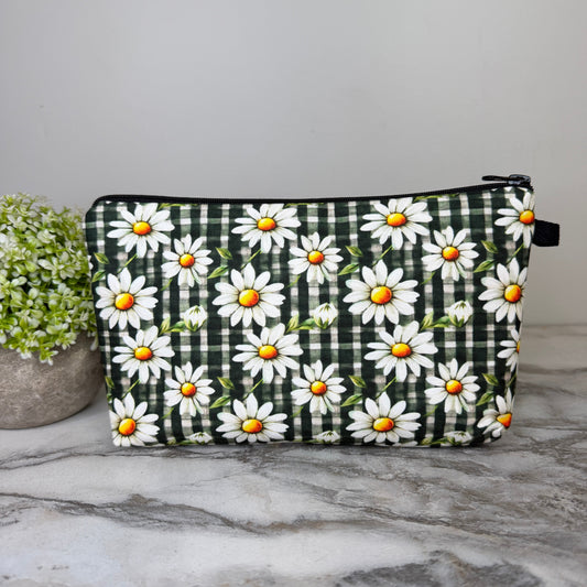 Pouch - Floral Olive Gingham Daisy