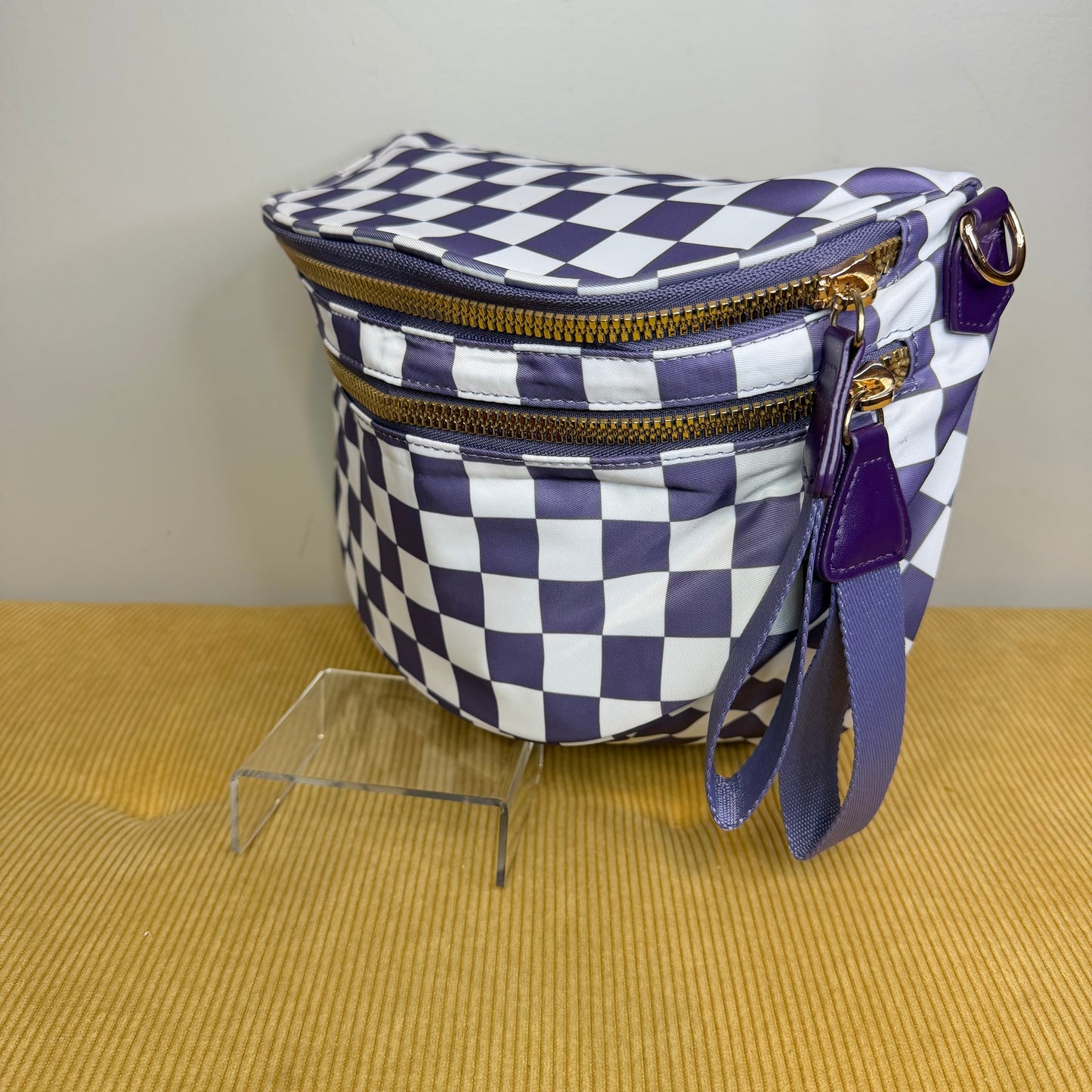 The Roni Nylon Crossbody - Checkered Cloud Purple