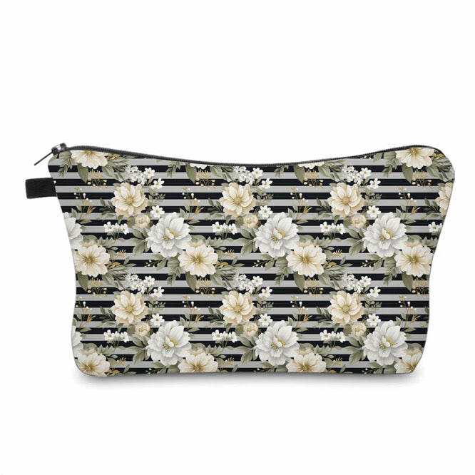 Pouch - Floral Black Grey Stripe
