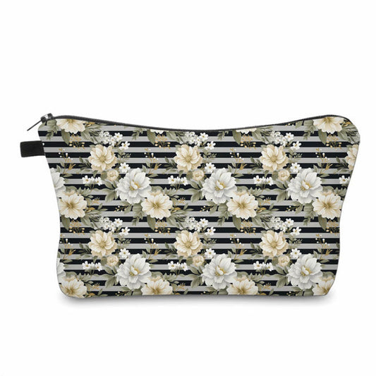 Pouch - Floral Black Grey Stripe
