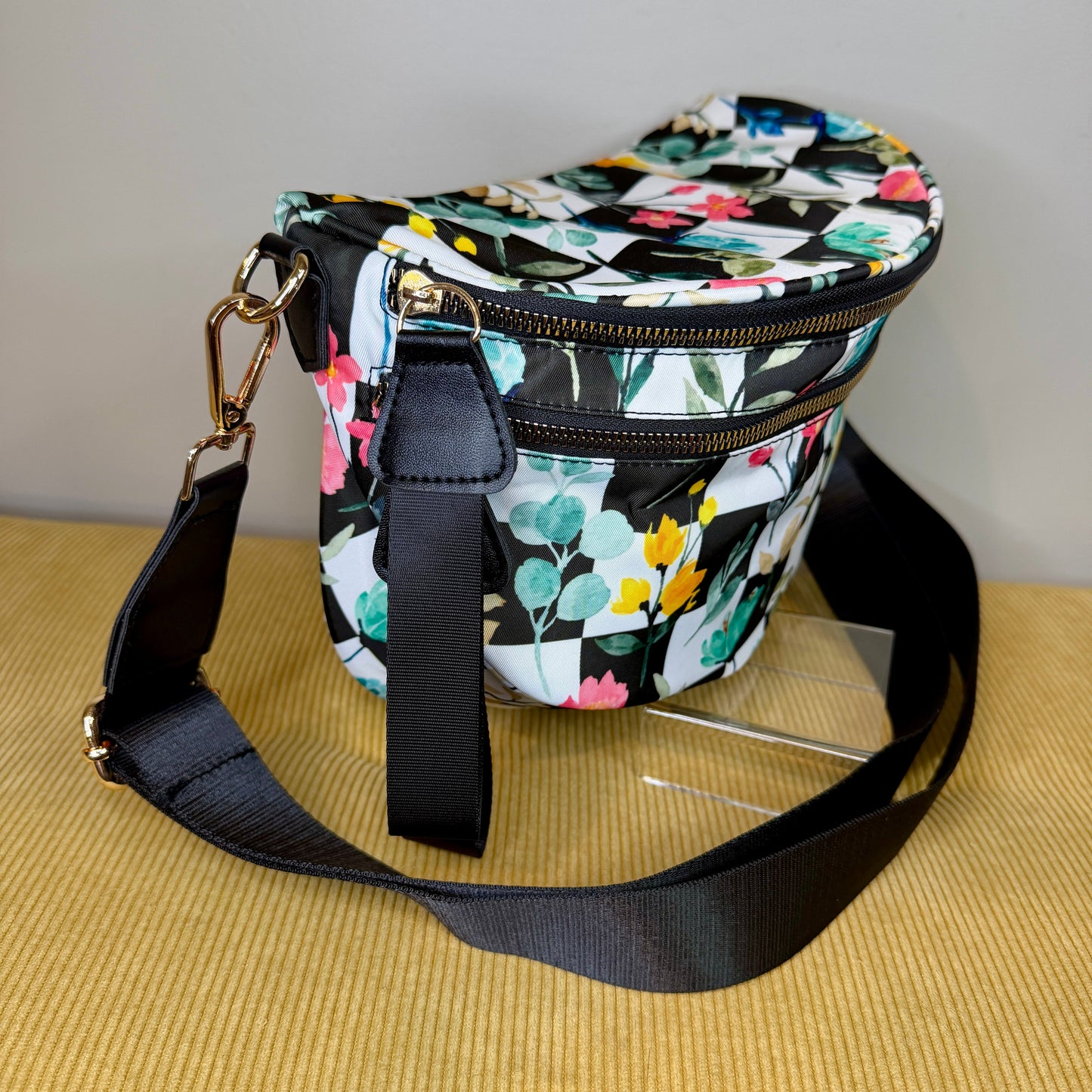 The Roni Nylon Crossbody - Floral Checker