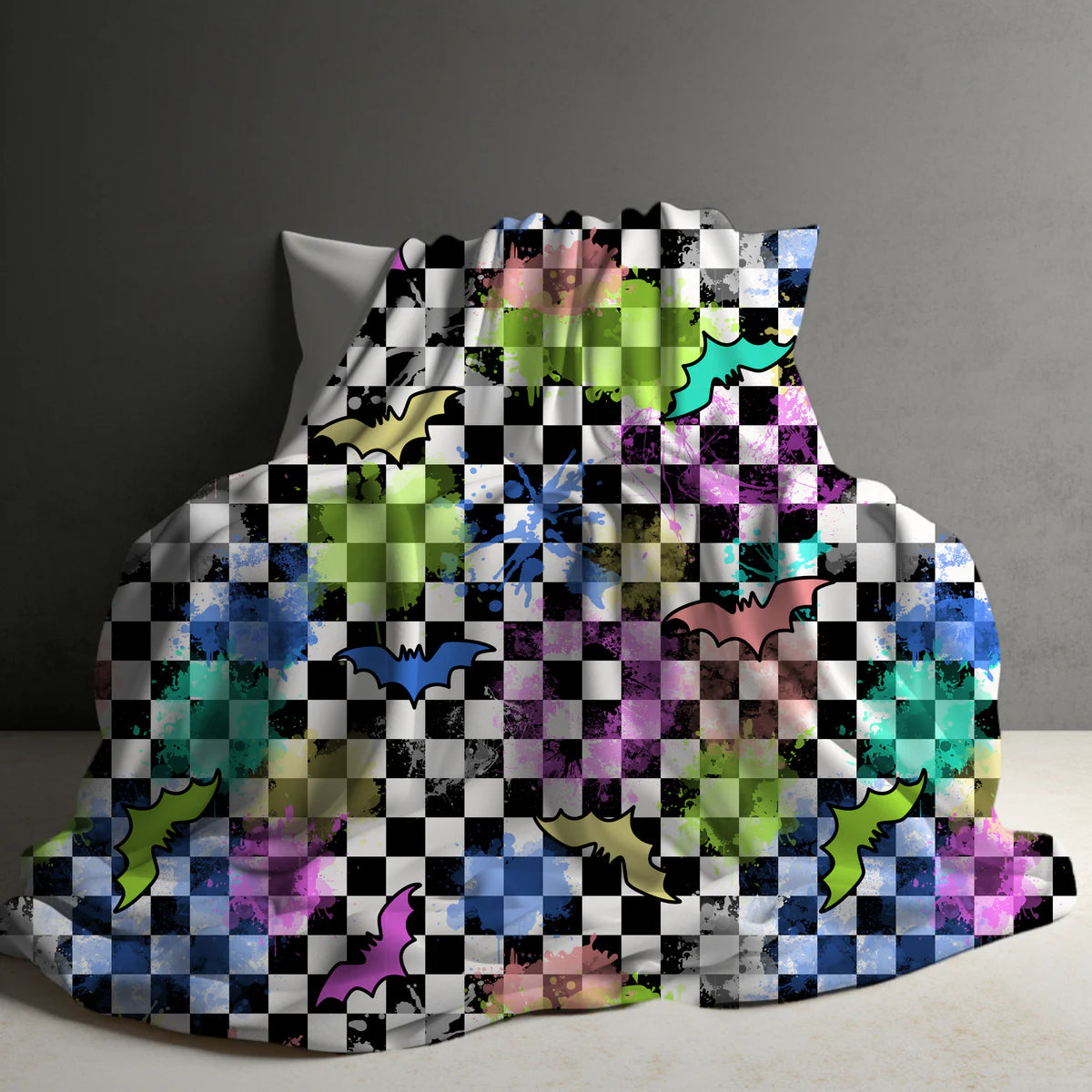 Halloween Blanket #24 - Rainbow Bat Checker