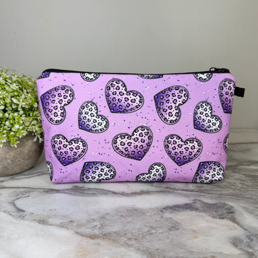 Pouch - Animal Print Heart Lavender Purple