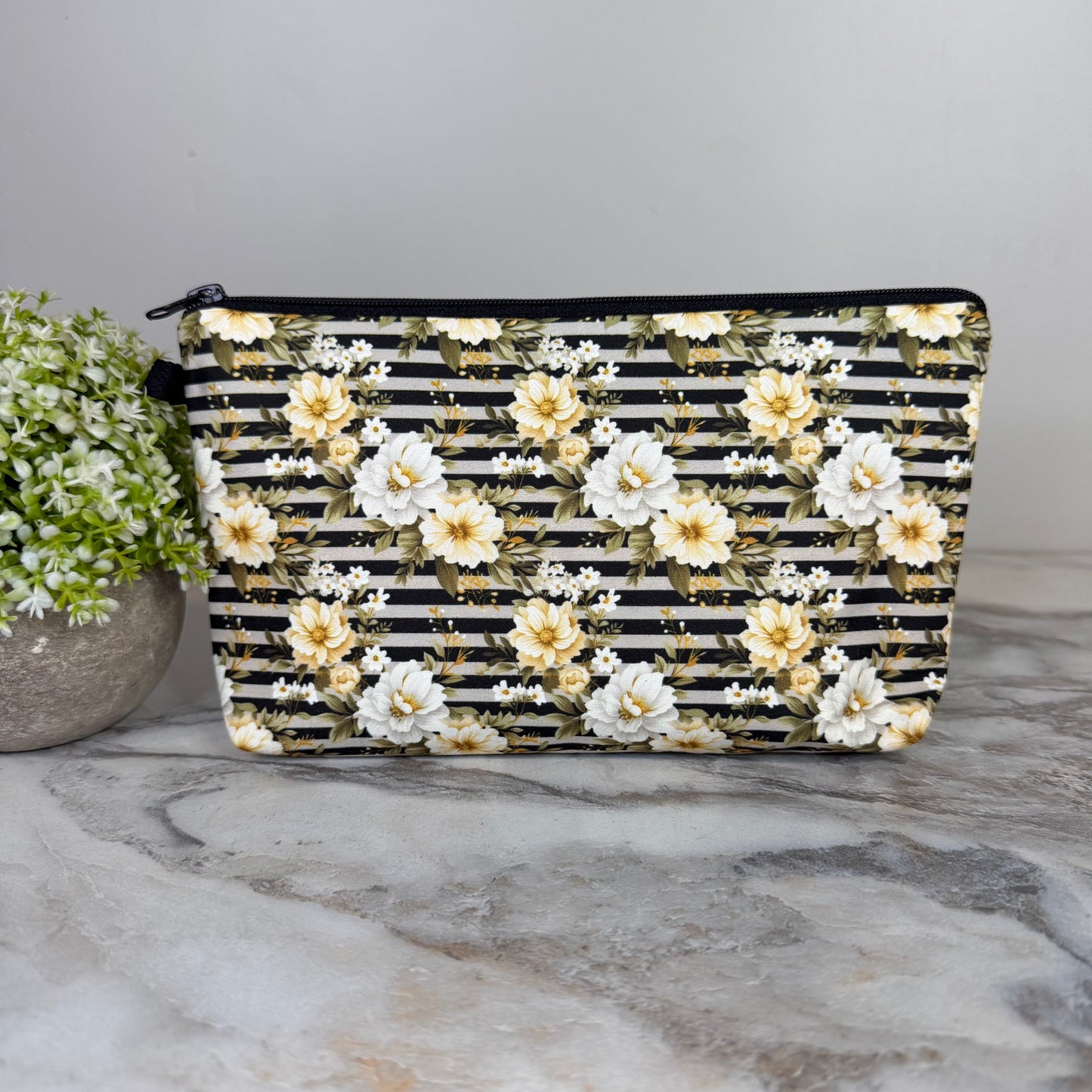 Pouch - Floral Ivory Cream Stripe