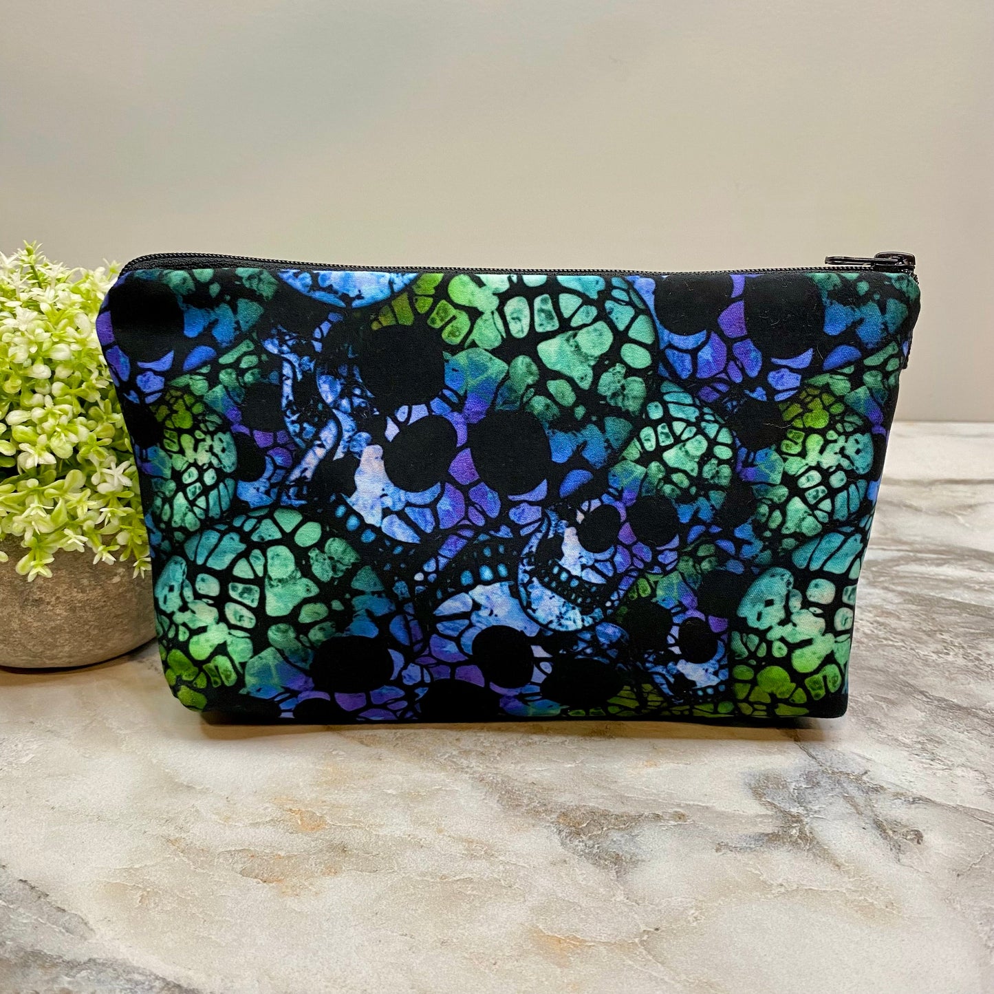 Pouch - Halloween Fall, Blue Green Skull