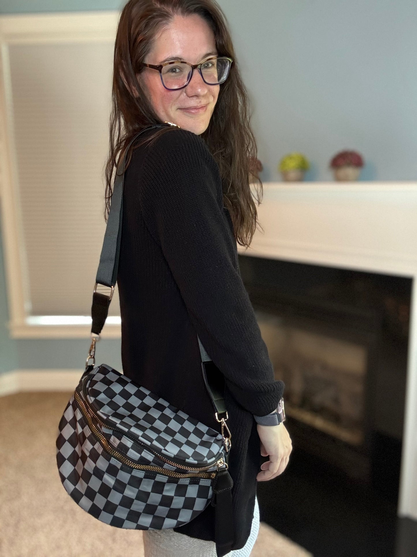 The Roni Nylon Crossbody - Checkered Black + Grey