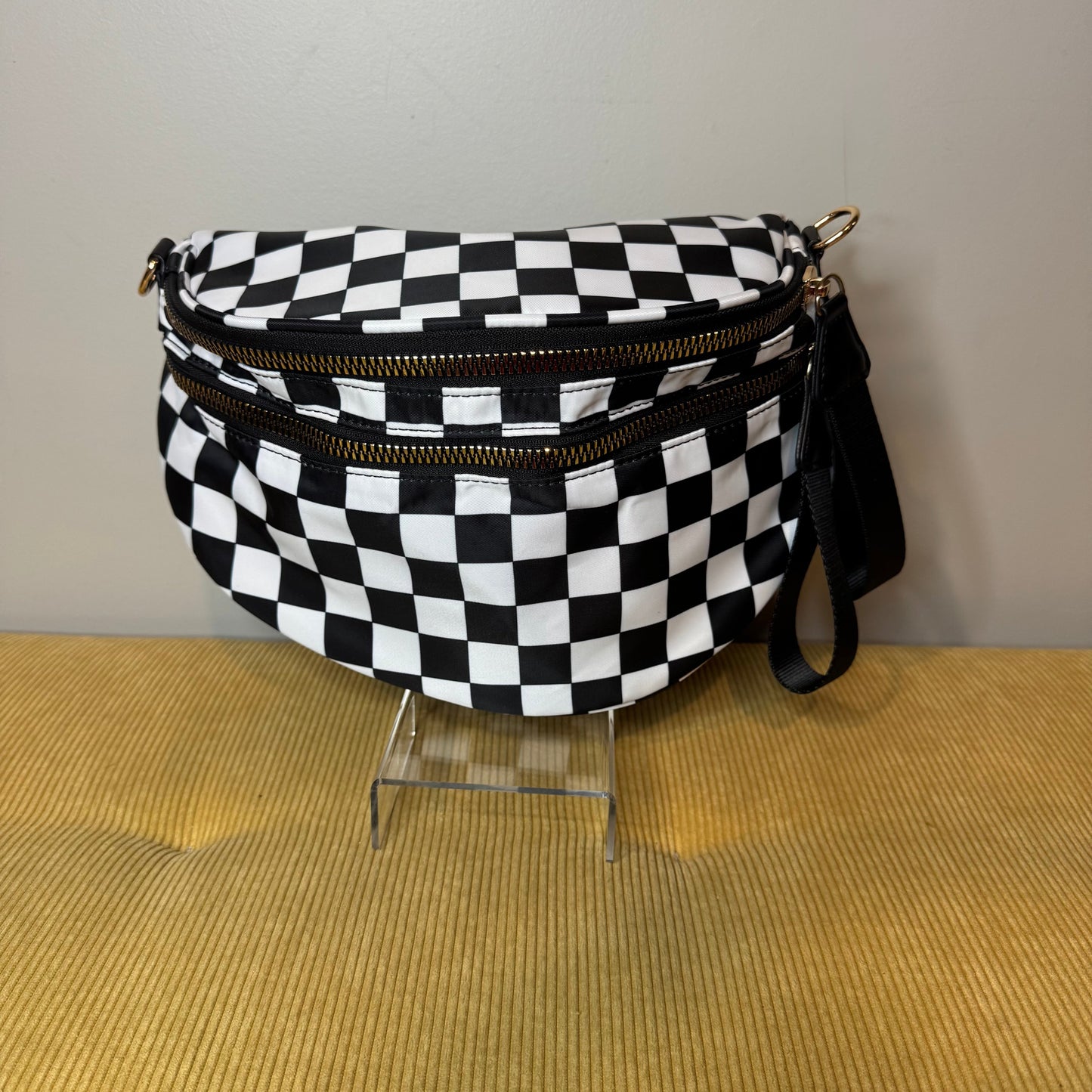 The Roni Nylon Crossbody - Checkered Black & White