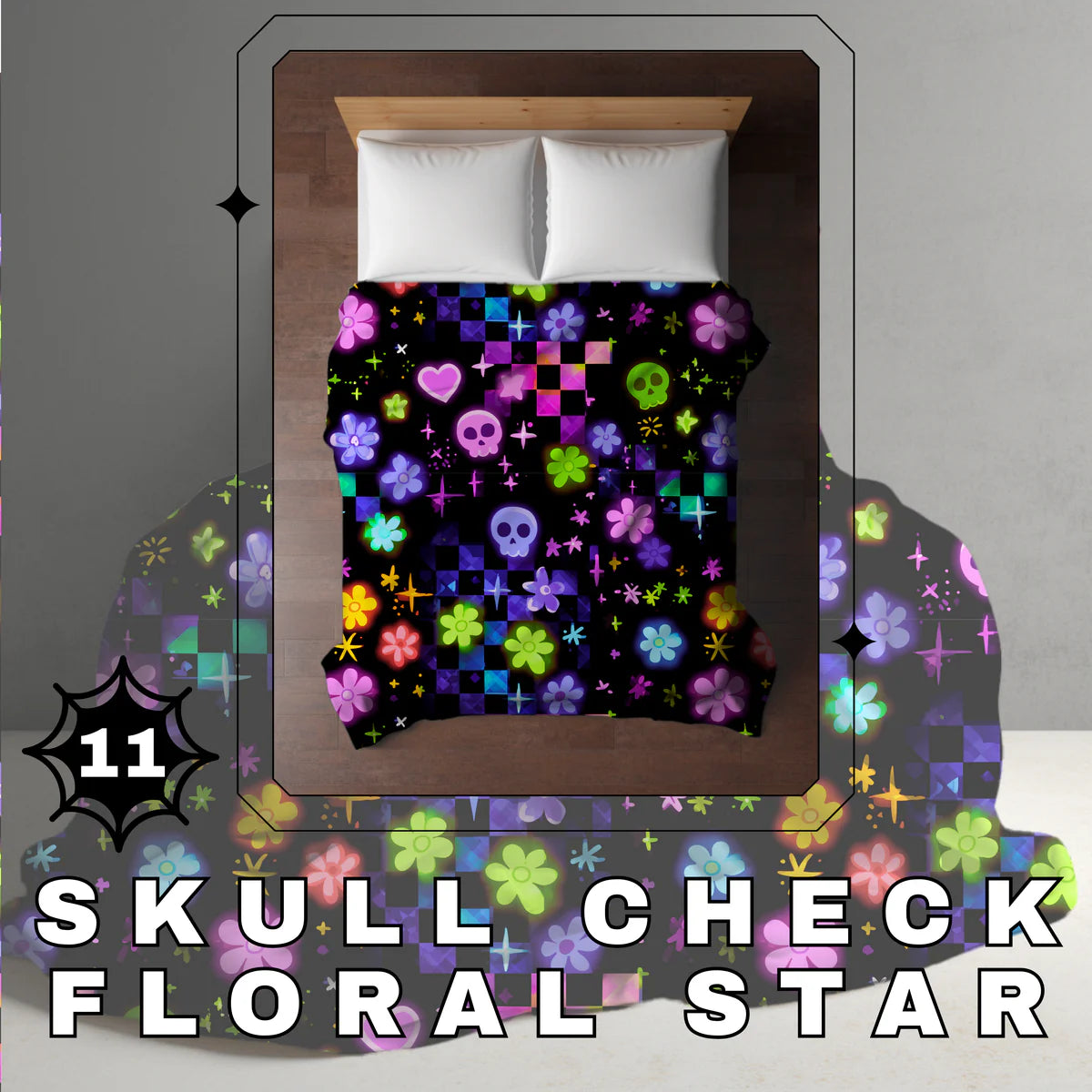 Halloween Blanket #11 - Skull Check Floral Star