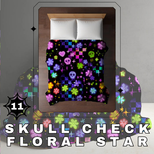 Halloween Blanket #11 - Skull Check Floral Star