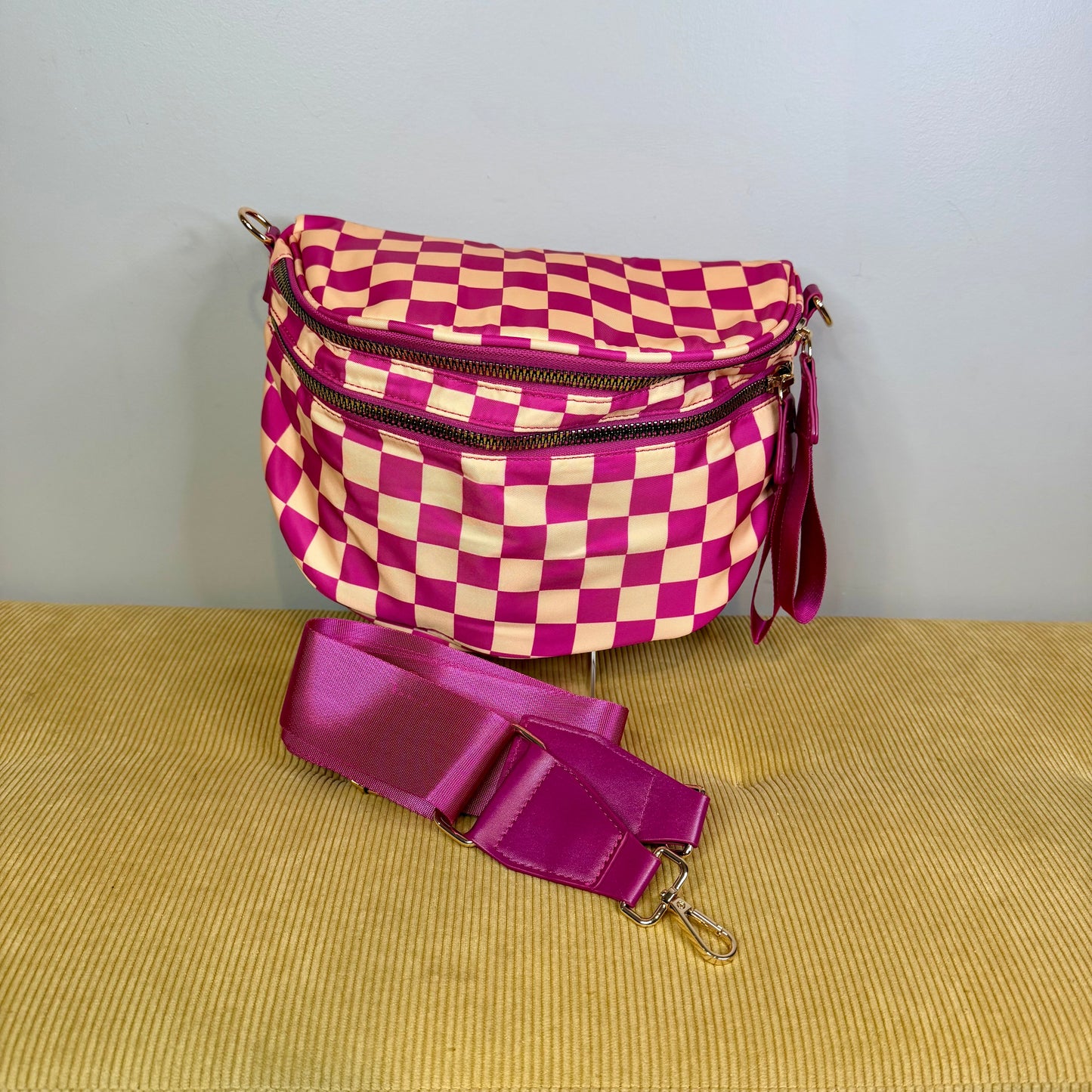 The Roni Nylon Crossbody - Checkered Pink & Creamsicle
