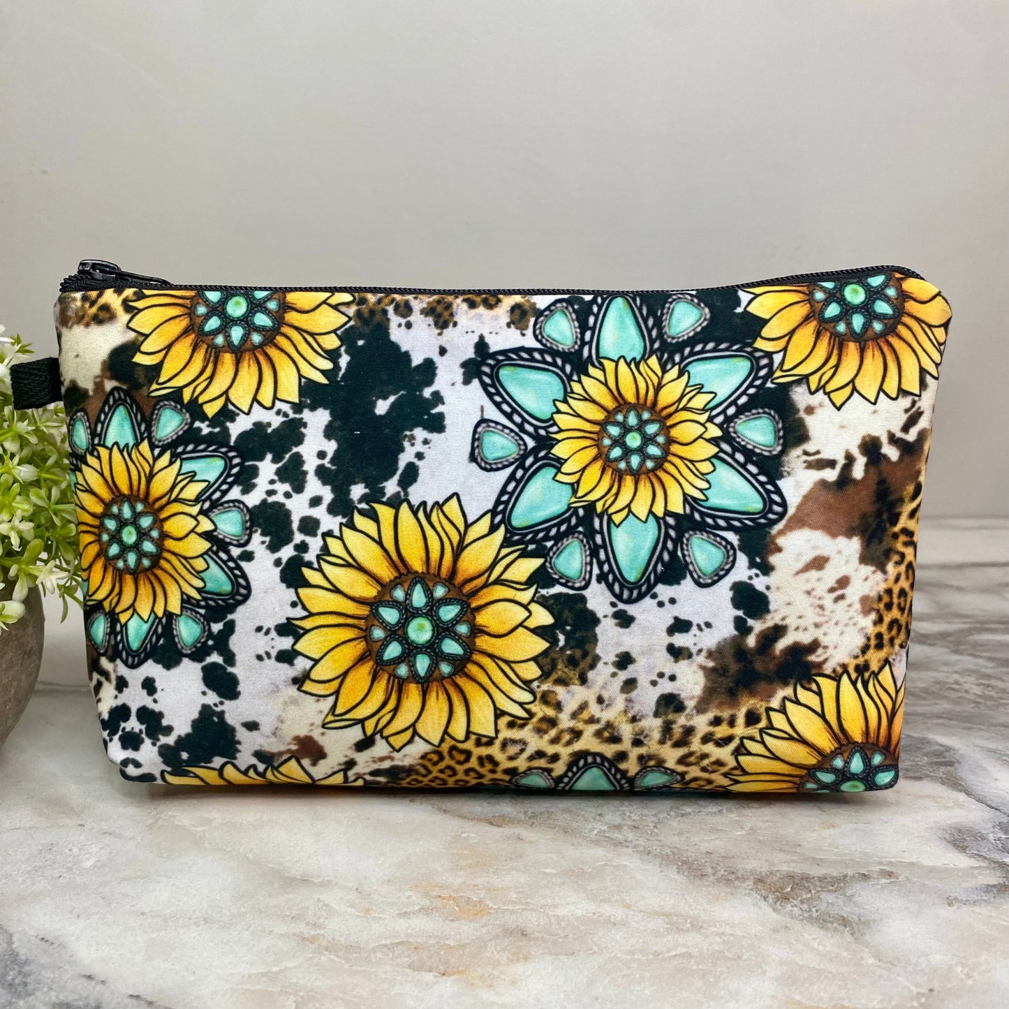 Pouch - Floral Sunflower, Turquoise