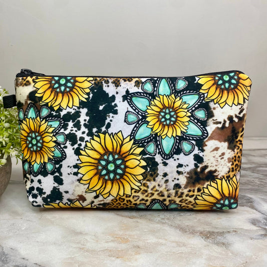 Pouch - Floral Sunflower, Turquoise