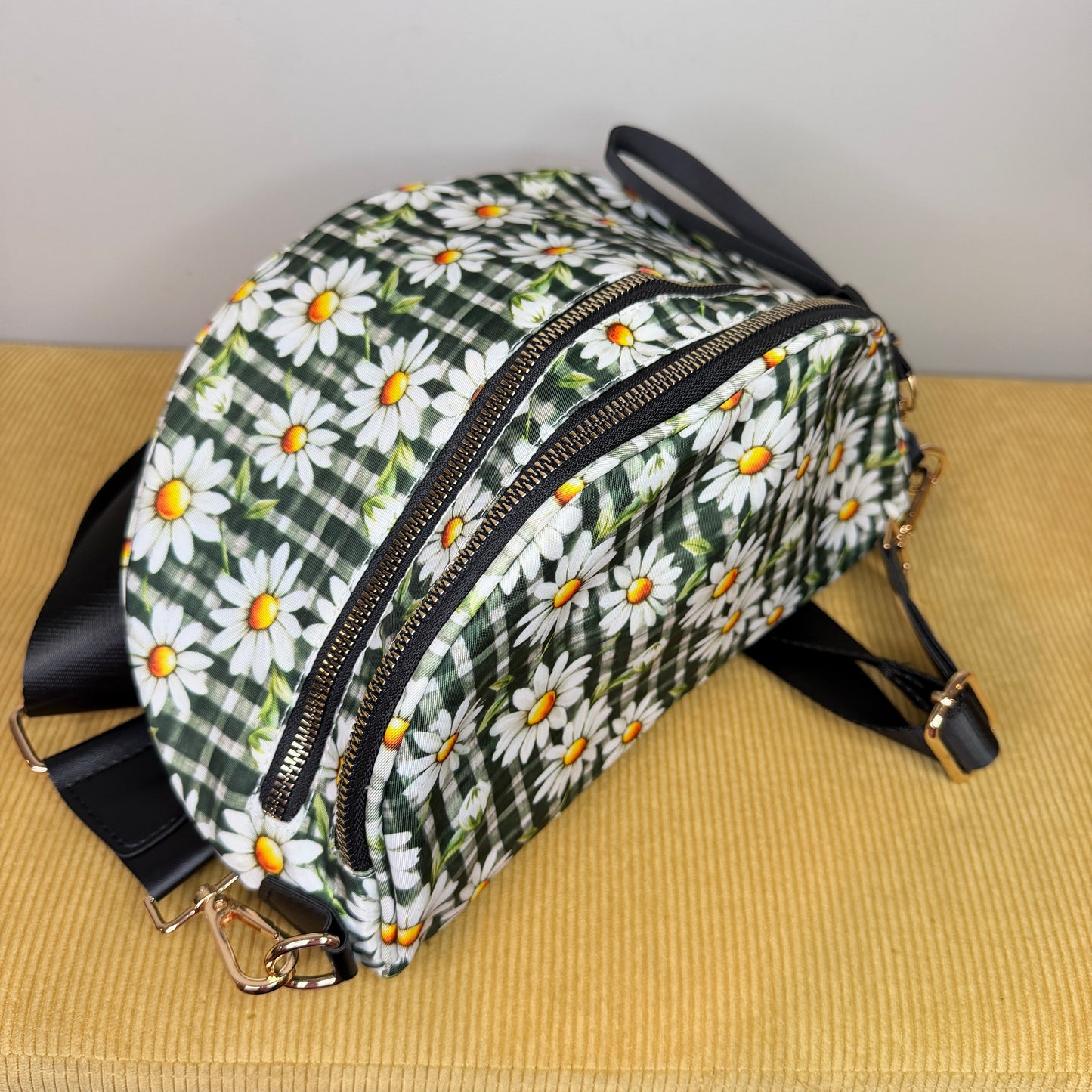 The Roni Nylon Crossbody - Green Gingham Daisy Floral