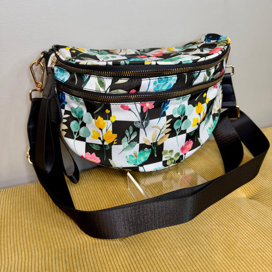 The Roni Nylon Crossbody - Floral Checker