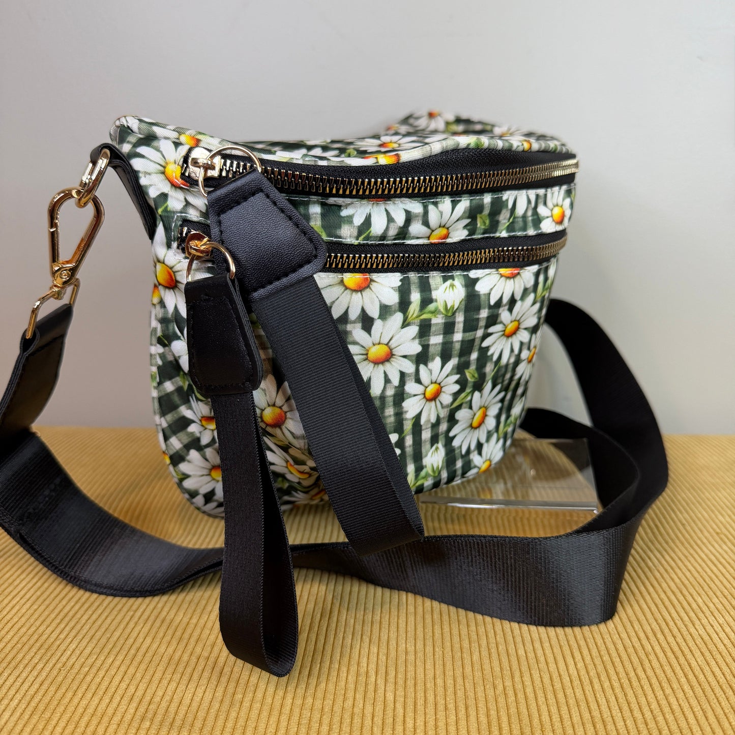 The Roni Nylon Crossbody - Green Gingham Daisy Floral