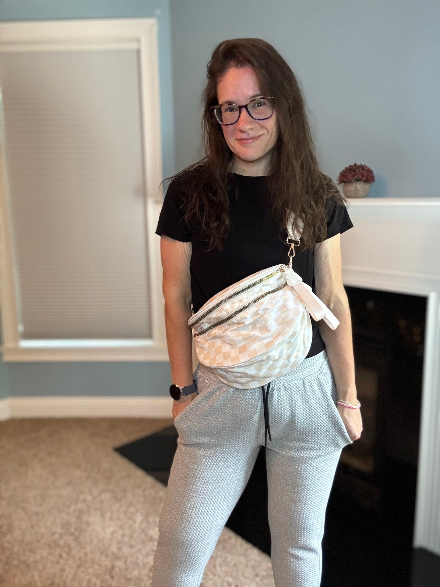 The Roni Nylon Crossbody - Checkered Beige