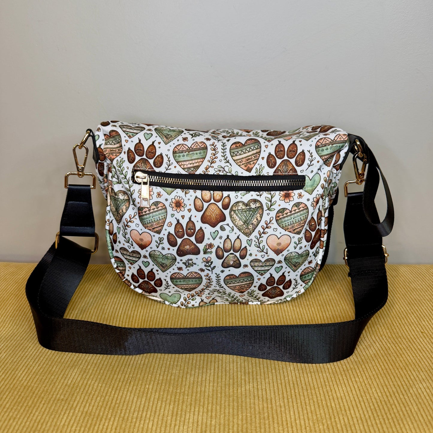 The Roni Nylon Crossbody - Dog Paw Aztec Hearts