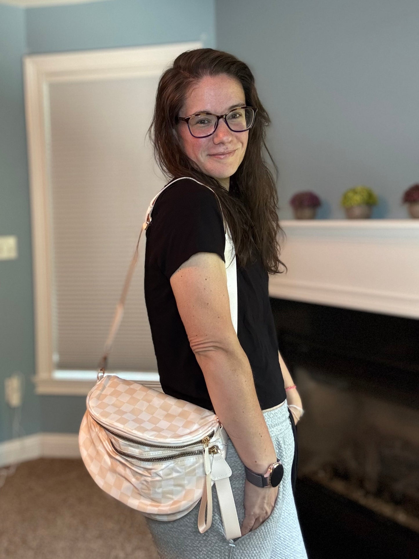 The Roni Nylon Crossbody - Checkered Beige