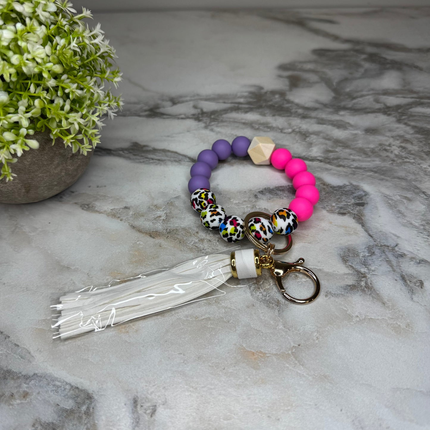Silicone Bracelet Keychain - Animal Print Pink & Purple