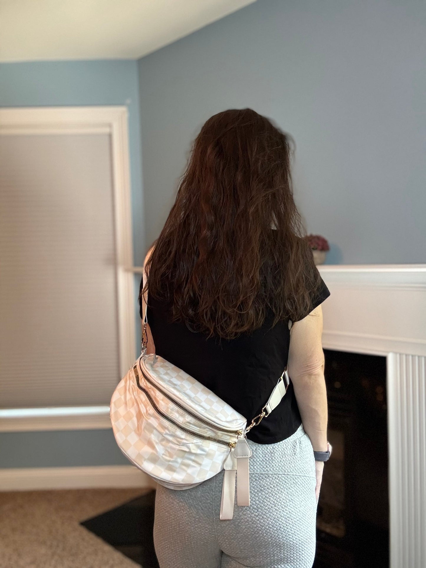 The Roni Nylon Crossbody - Checkered Beige