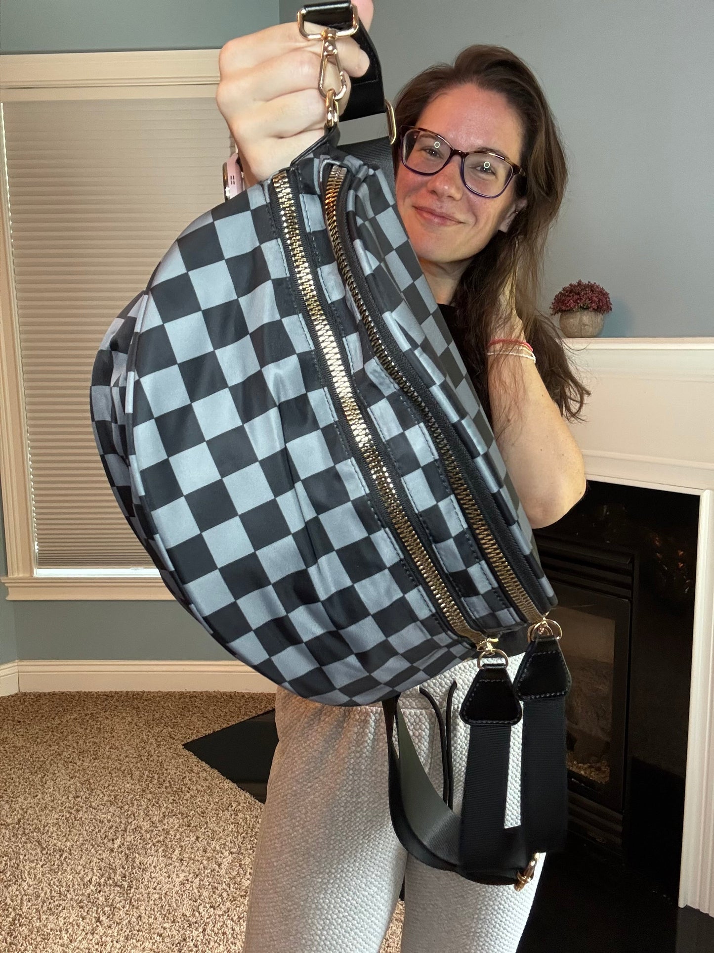 The Roni Nylon Crossbody - Checkered Black + Grey