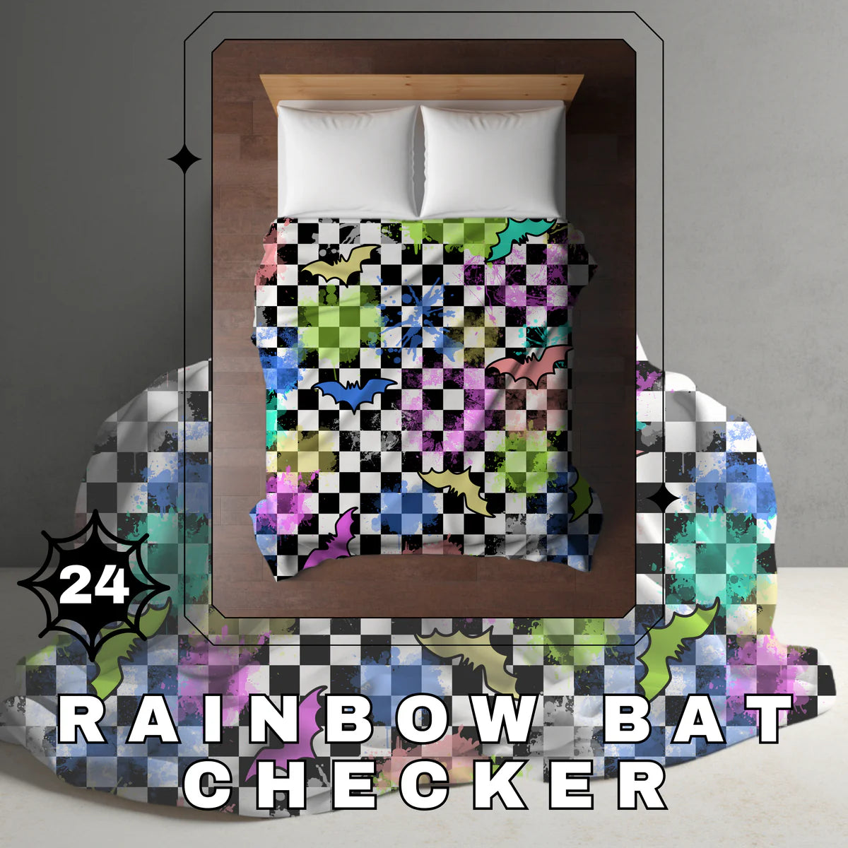 Halloween Blanket #24 - Rainbow Bat Checker