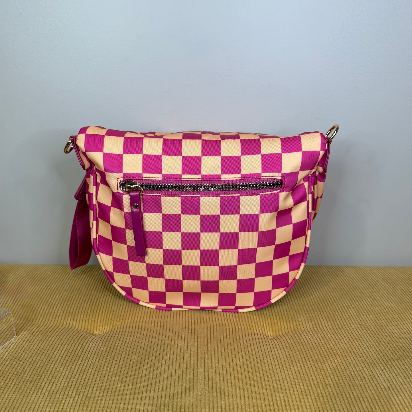 The Roni Nylon Crossbody - Checkered Pink & Creamsicle