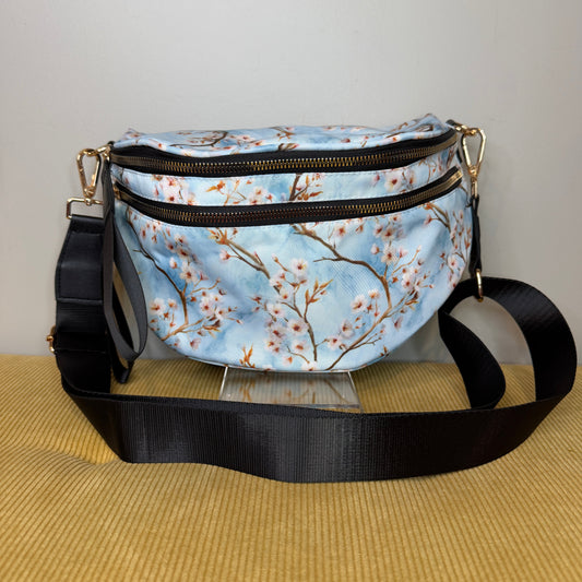The Roni Nylon Crossbody - Ice Blue Cherry Blossom