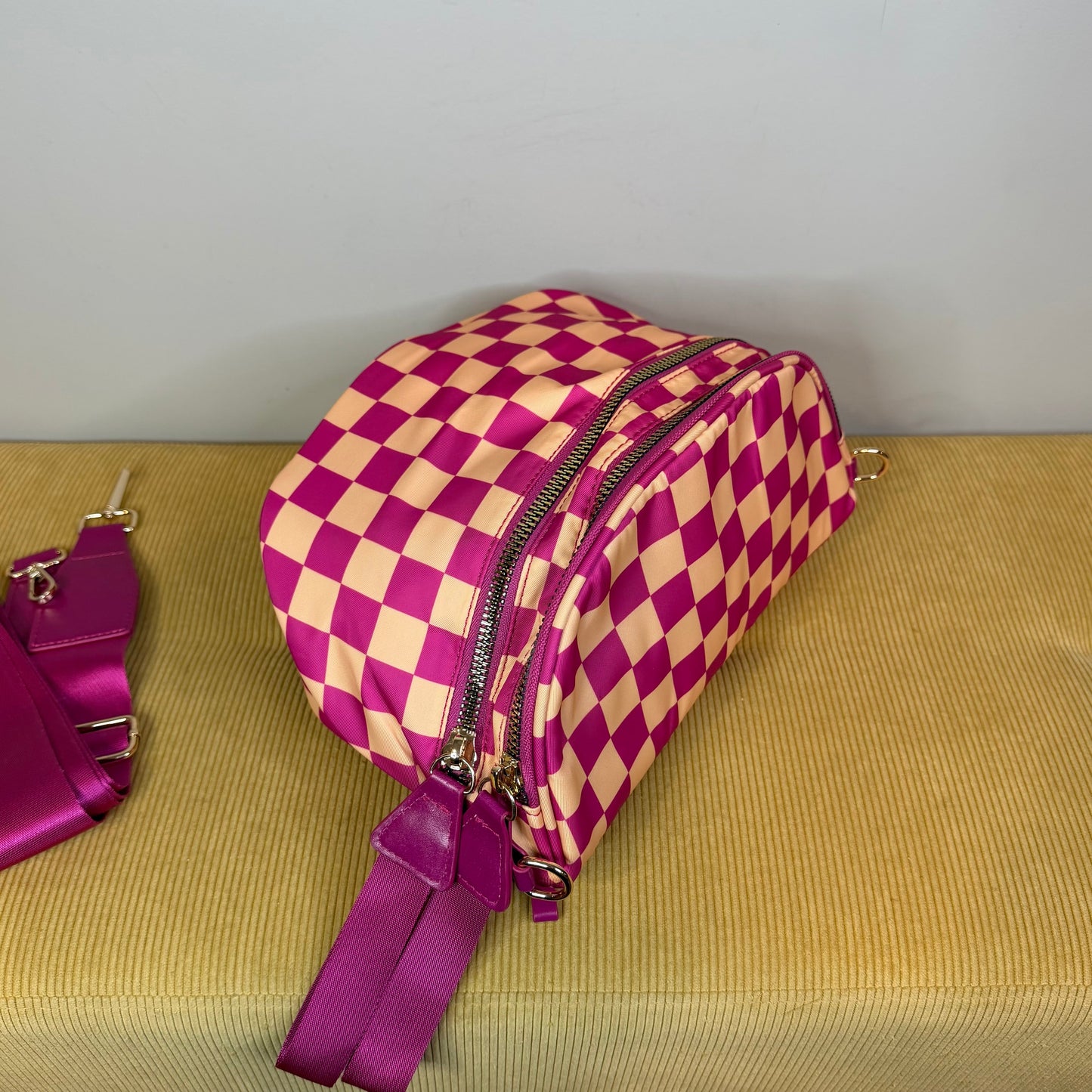 The Roni Nylon Crossbody - Checkered Pink & Creamsicle