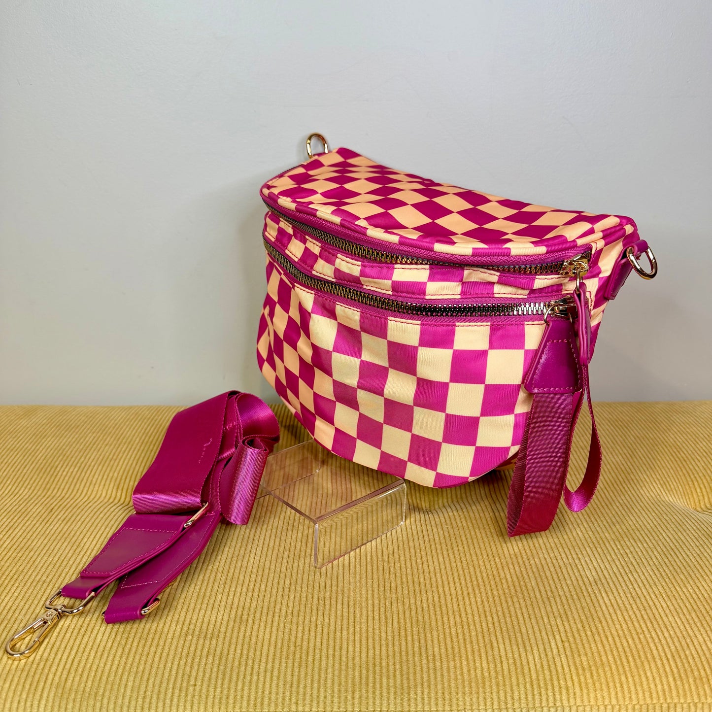 The Roni Nylon Crossbody - Checkered Pink & Creamsicle