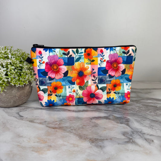 Pouch - Floral Bright Checkered