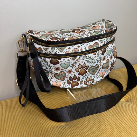 The Roni Nylon Crossbody - Dog Paw Aztec Hearts