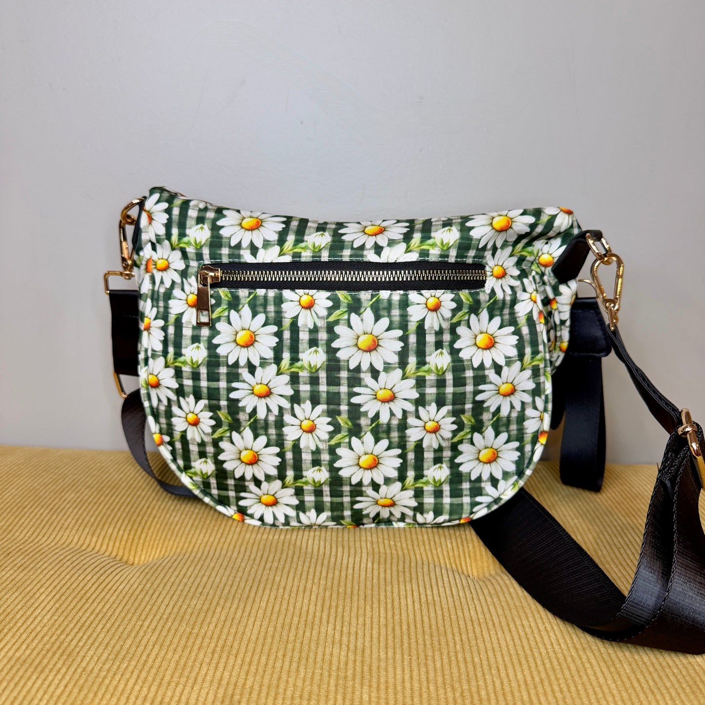 The Roni Nylon Crossbody - Green Gingham Daisy Floral