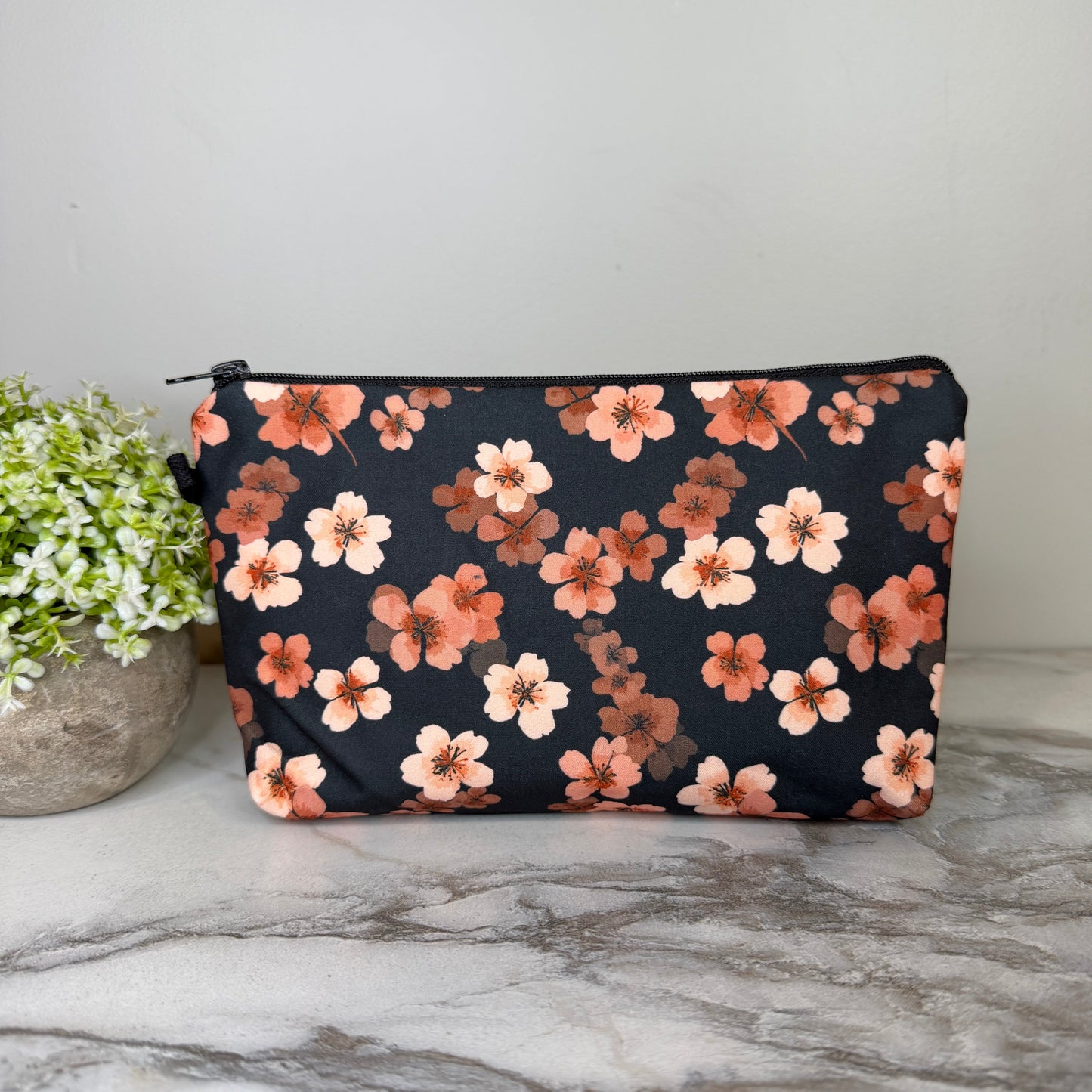 Pouch - Floral Navy Pink Cherry Blossom