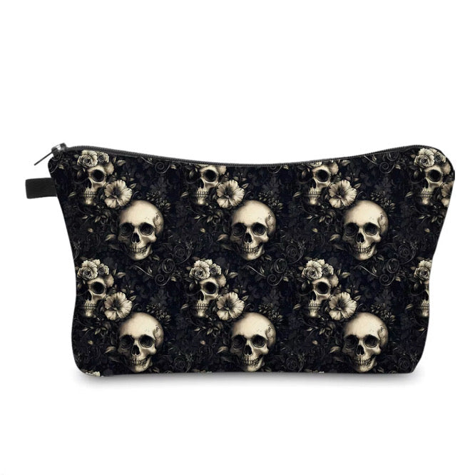 Pouch - Halloween Fall, Black Floral Skull