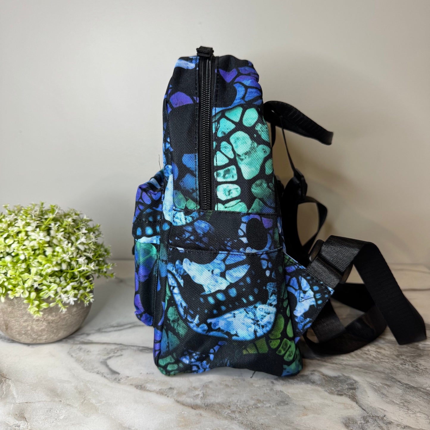 Mini Backpack - Halloween Fall, Blue Green Skull
