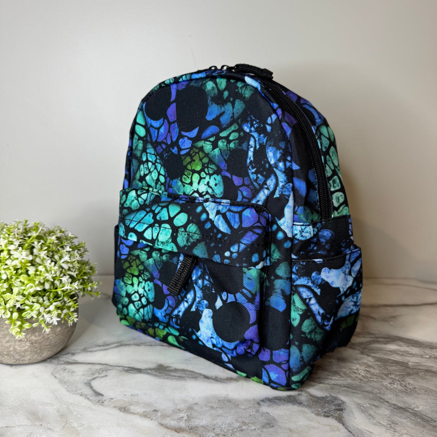 Mini Backpack - Halloween Fall, Blue Green Skull