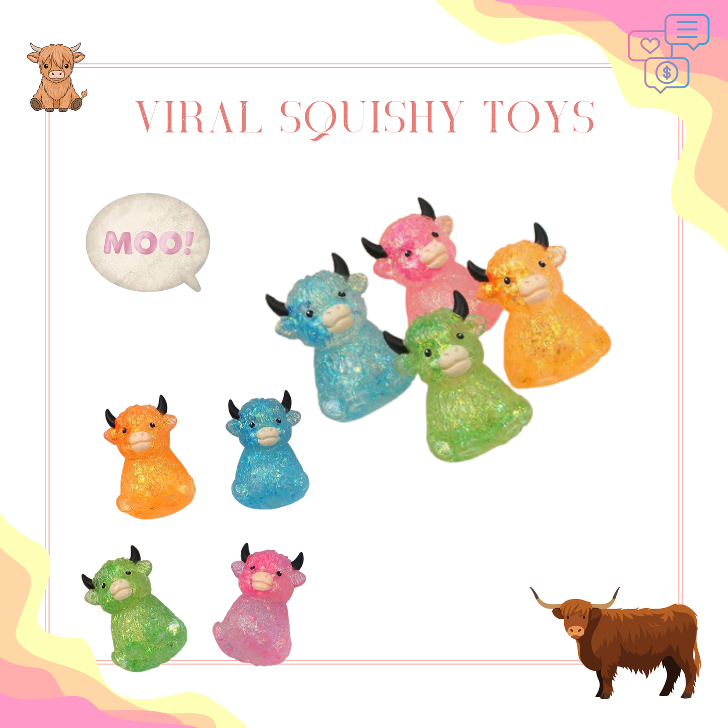Squishy Toy - Glitter Highland Cow - PREORDER
