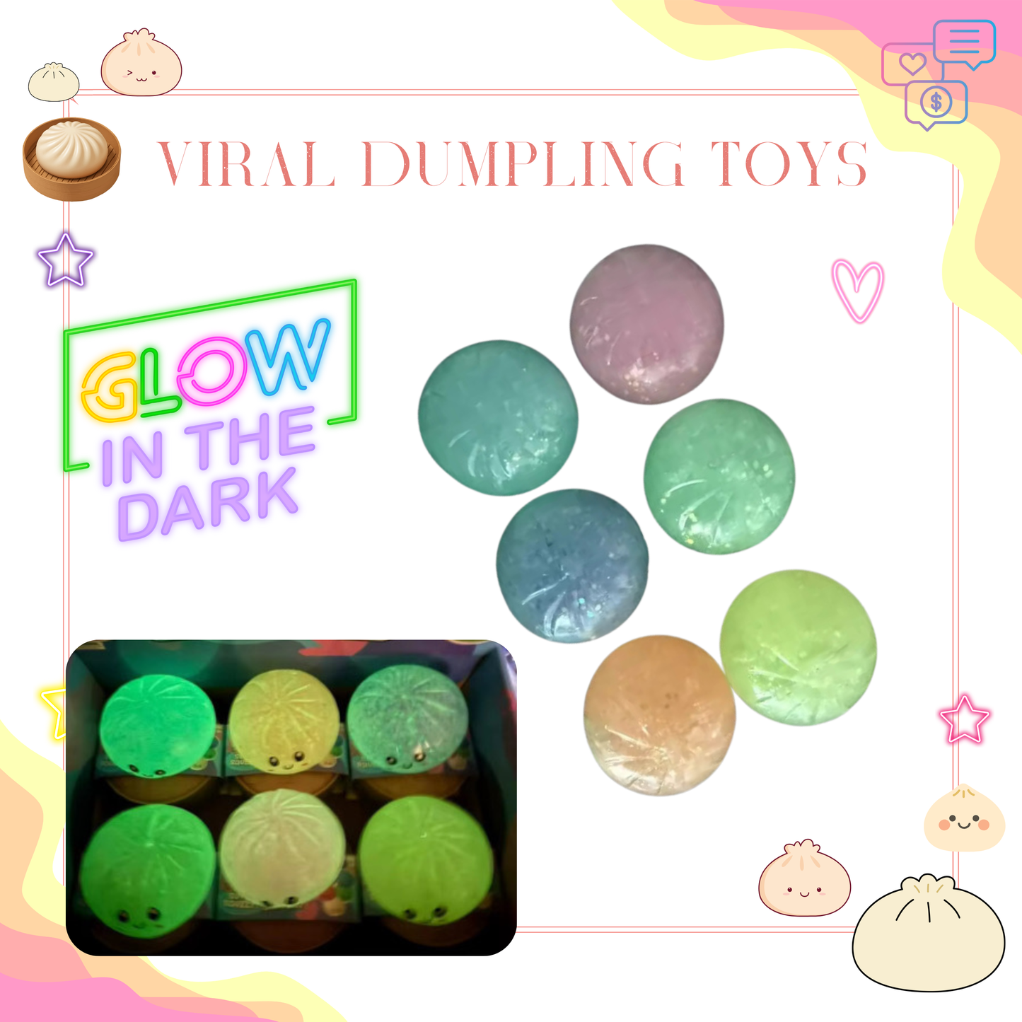 Squishy Toy - Viral Dumpling, Glow In The Dark - PREORDER