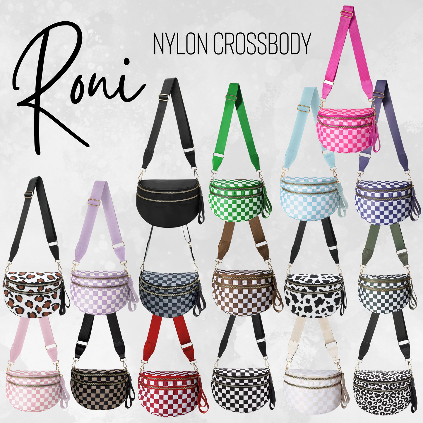 The Roni Nylon Crossbody - Checkered Kelly Green