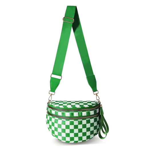 The Roni Nylon Crossbody - Checkered Kelly Green