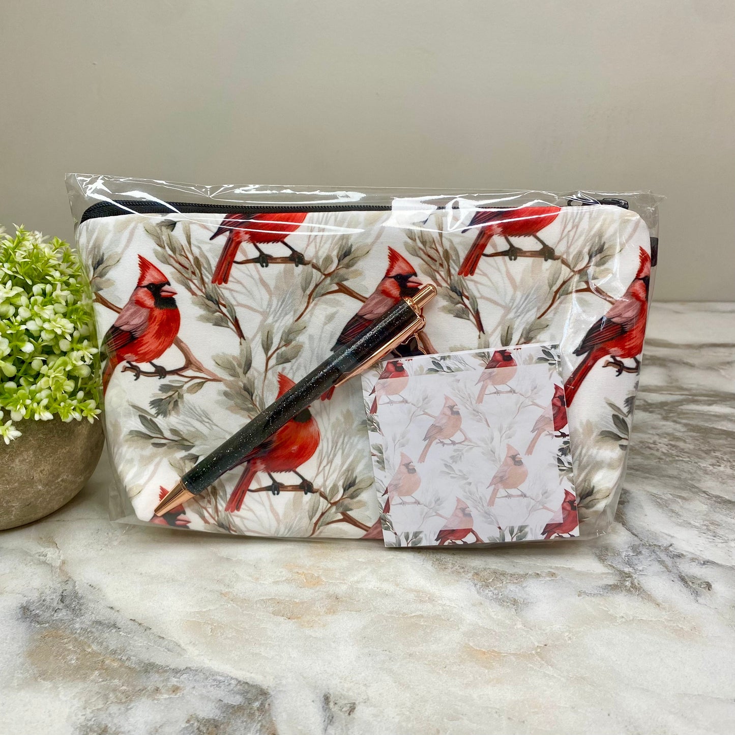 Pouch, Sticky Note, Pen Bundled Set - Cardinal