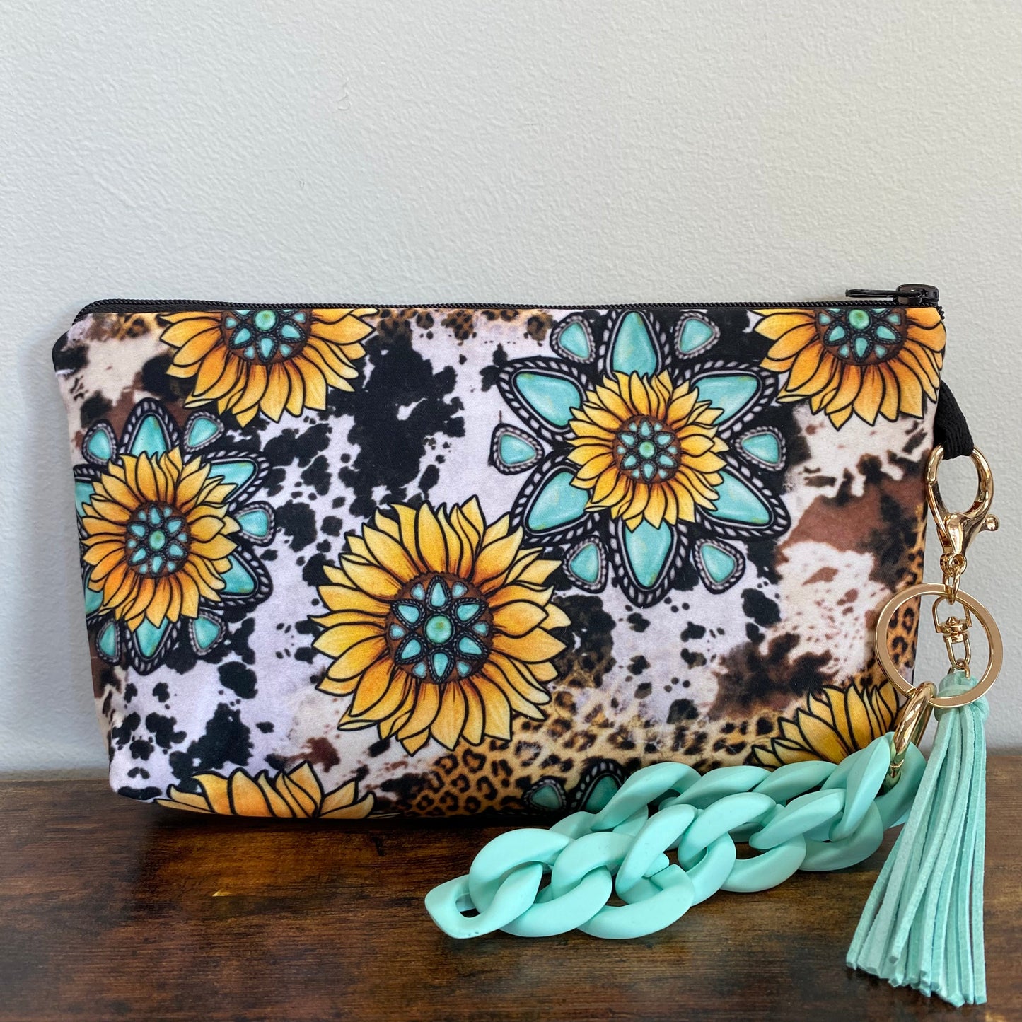 Pouch - Floral Sunflower, Turquoise