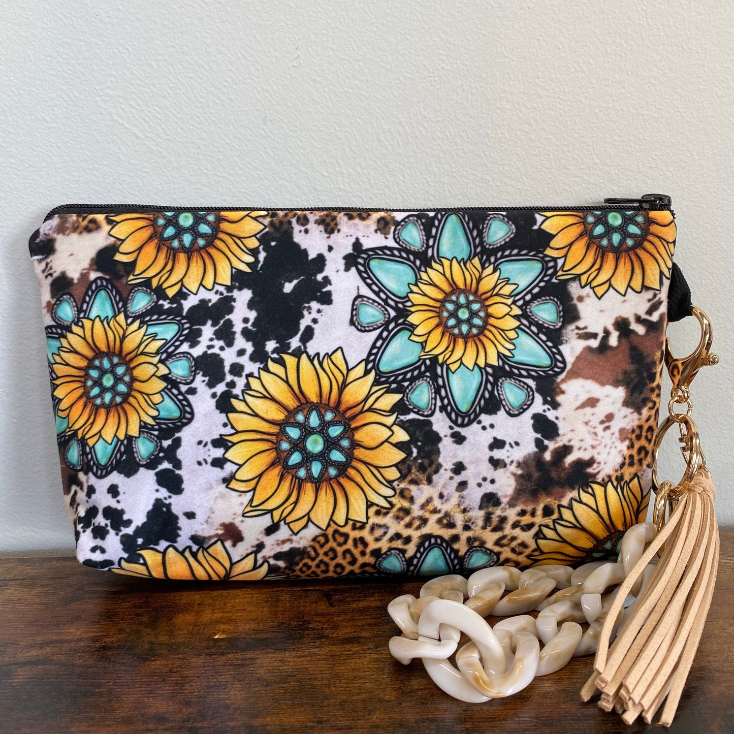 Pouch - Floral Sunflower, Turquoise
